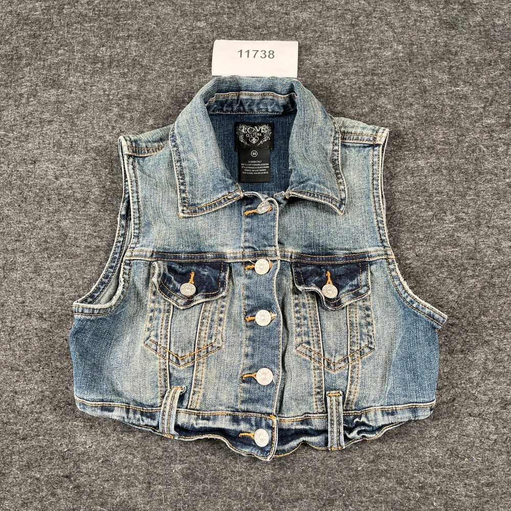 Love Culture Trucker Vest Womens Medium Blue Denim Medium Wash Button Front